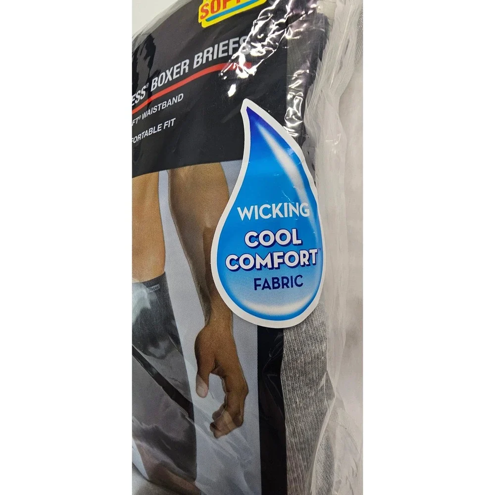 NWT Hanes 4 Pack Tagless Boxer Briefs Mens Medium 32-34 Black Grey Blue J746C4‎